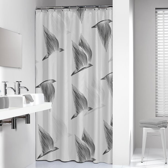 BIRDS CURTAIN 180CM BLA WHI TEXTILE